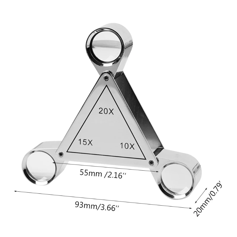 

OOTDY Triangle Foldable Magnifier 10X 15X 20X Jeweler Optics Loupes Magnifying Glass 3 Lens Gem Magnifying Lens