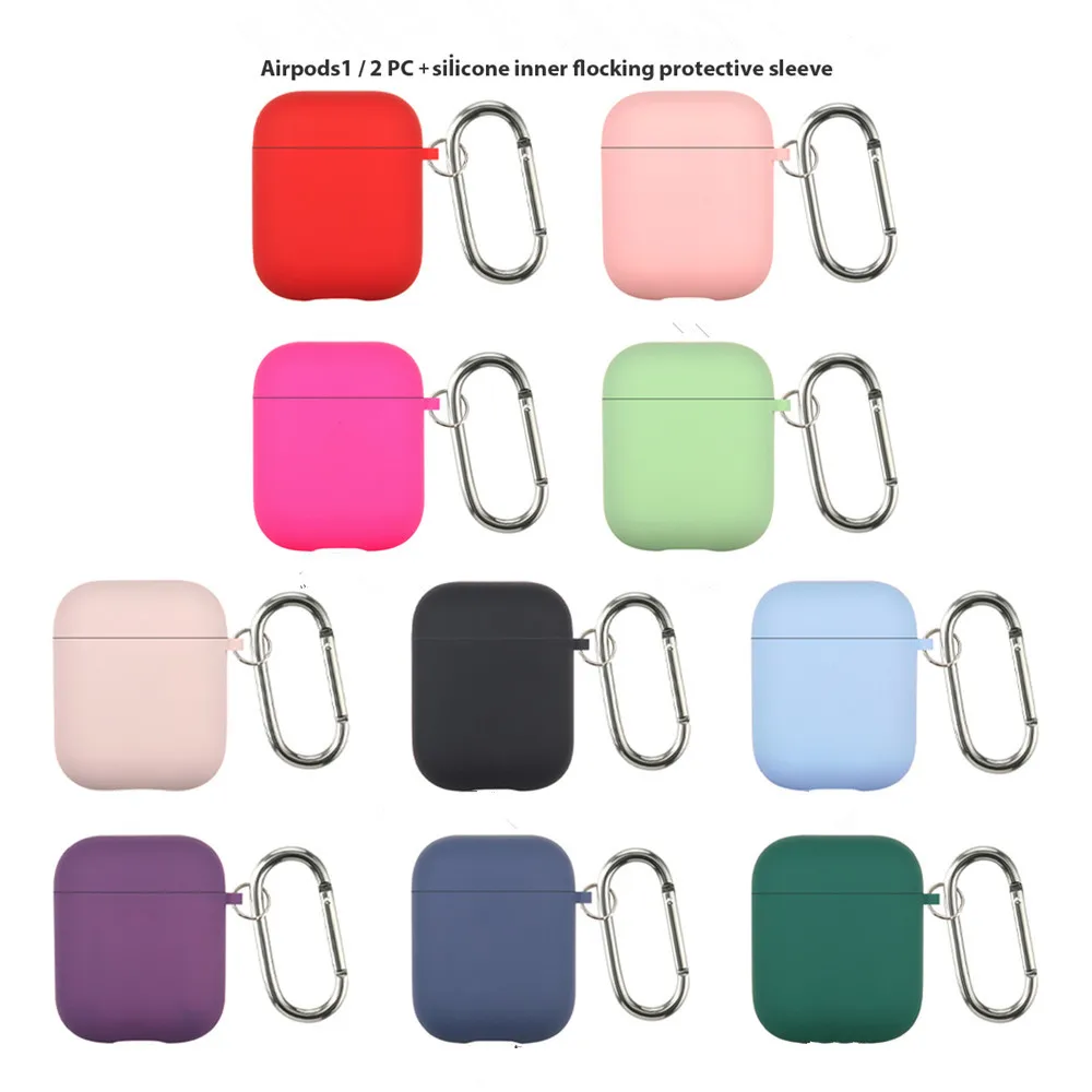 

Pure Color Earphone Drop Protection Cover Suitable For AirPods 1/2 PC + Silicone Inner Flocking Earphone Protection Case