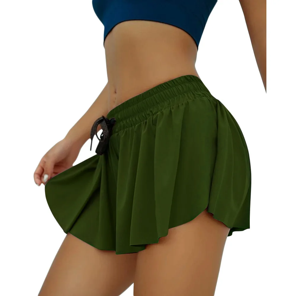 

Casual Women Sweatpants Fake Two Pieces Thin Gym Breathable Shorts Butt Scrunch Skirted Running Cycling Biker Shorts