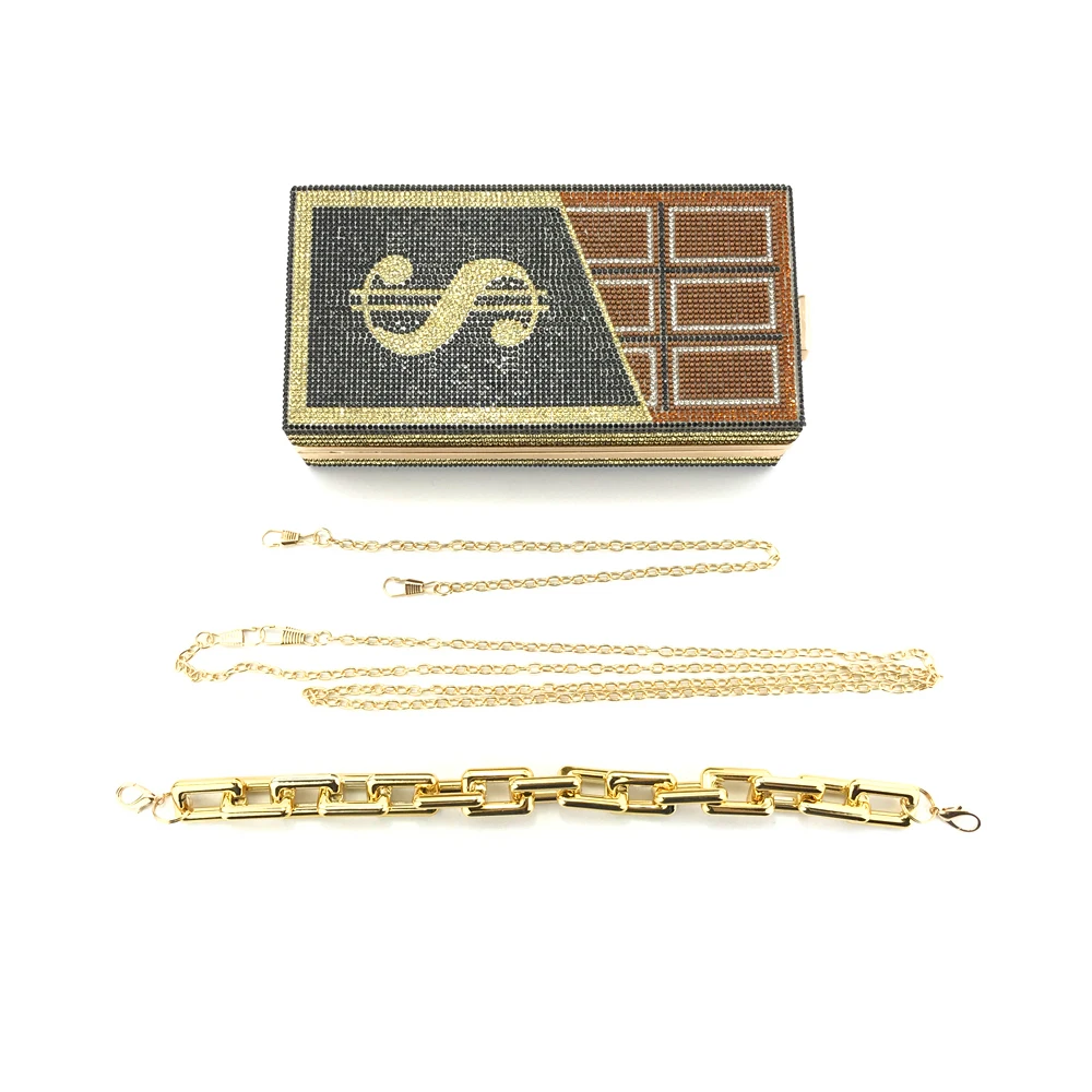 

Women's Wedding Chocolate Clutch Purse and Handbag Elegant Luxury Diamond Party Evening Bag Small Chain Shoulder Bag