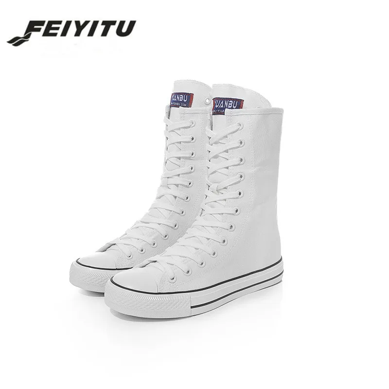 Новинка 2018 модные парусиновые сапоги feiyitu на шнуровке и молнии женские с