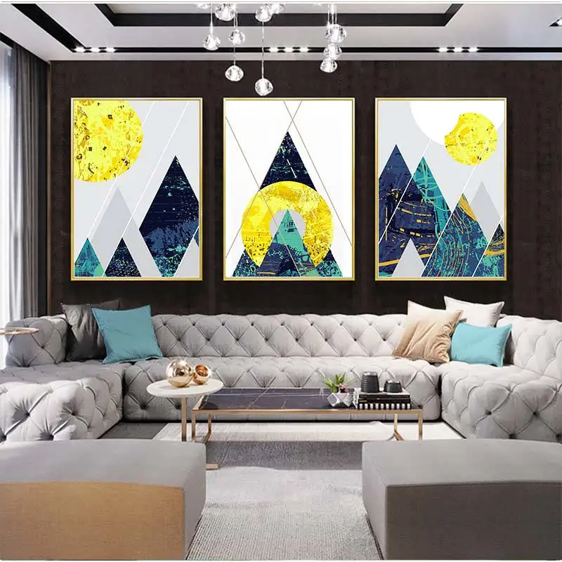 Геометрические линии абстрактные горы синий холст картины скандинавский постер