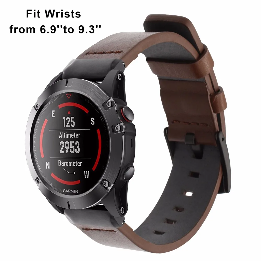 Quick Fit Genuine Leather Watchband 22/26mm for Garmin Fenix 6x 5X Plus 3 3HR 5 6 Forerunner 935 945 Watch Band Wristband Strap | Наручные
