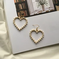 japanese and korean jewelry korean version sweet and versatile pearl inlaid hollowed out love earrings ear clip accessories