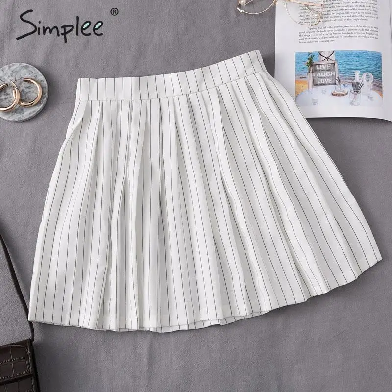 Simplee Vintage женскoе полосатoе плиссированныекороткая юбкa повседневная офисная женская мини-юбка женская уличная одежда