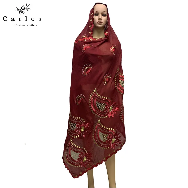 

2021 Новые африканские женские шарфы мусульманская вышивка мягкий хлопковый большой шарф для шалей Пашмина