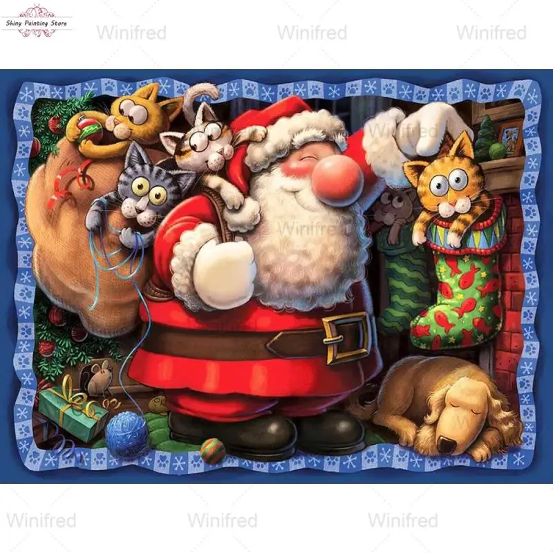 

5D Diamond Mosaic Diamond Painting Cartoon Santa Claus and Cats Dog At Home Diamond Embroidery Handicraft Christmas Decoration