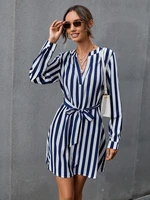women vintage striped printed sashes mini dress long sleeve sexy v neck elegant casual party dress 2021 autumn fashion dress