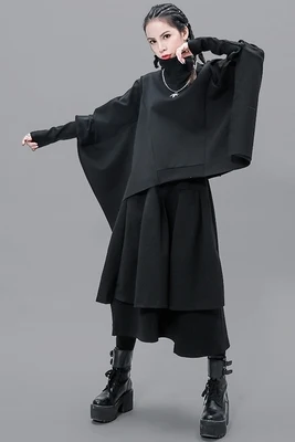 

Spring and autumn suit female high-collared Bat Sleeve hoodie fashion personality splice pleated medium-length skirt female two-