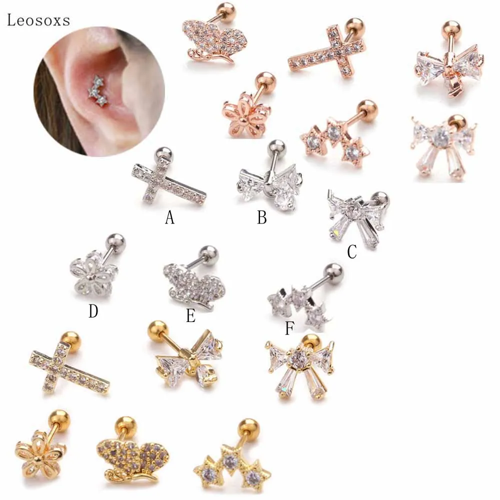 

Leosoxs 2pcs Explosive New Bowknot Pendant Thin Rod Screw Earring Piercing Jewelry