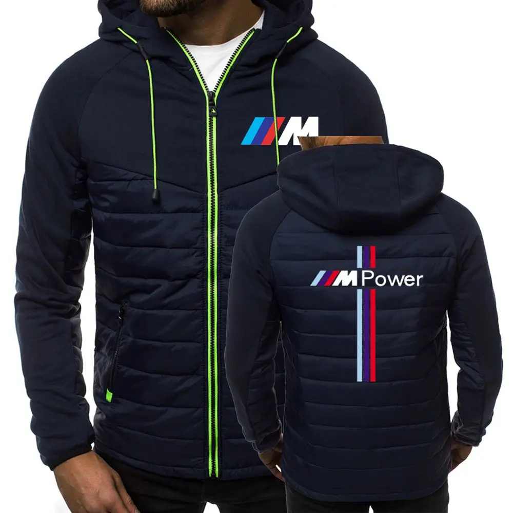 

2020 Bmw M Power Zipper Autumn Men Parka Winter Cotton Padded Print Warm Jackets Male Splice Color Sport Man Mens Coat