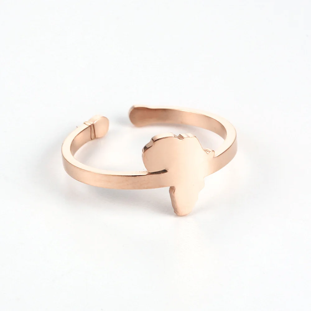 Rose Gold Кольцо из нержавеющей стали, золото, Африка, Карта Африки, кольцо для мужчин и женщин, лучшие подарки для него - Цвет основного камня: Rose Gold