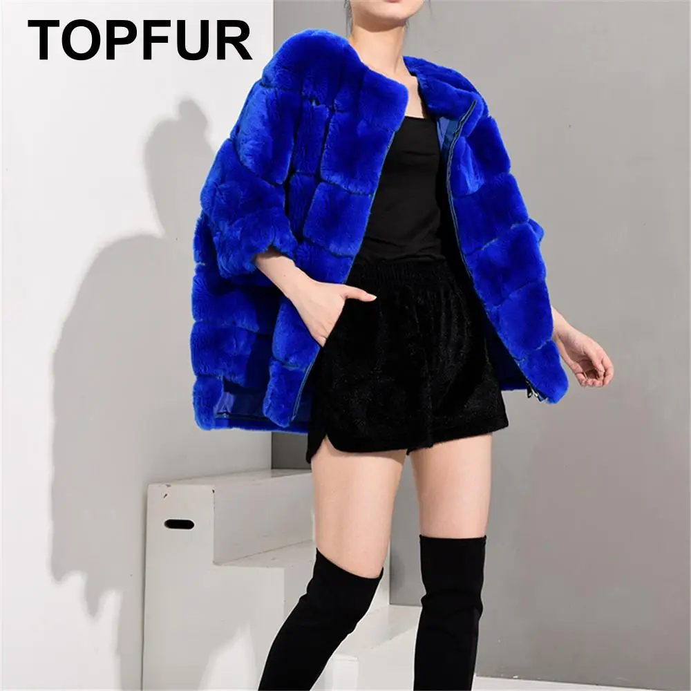 TOPFUR модель 2021 года зимнее пальто типа летучая мышь Женское Королевского синего