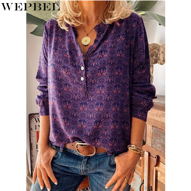 

Mandylandy Women Vintage Shirt Spring New Fashion Print Button Loose Top Lady Long Sleeve Stand Collar Blouse T-shirt