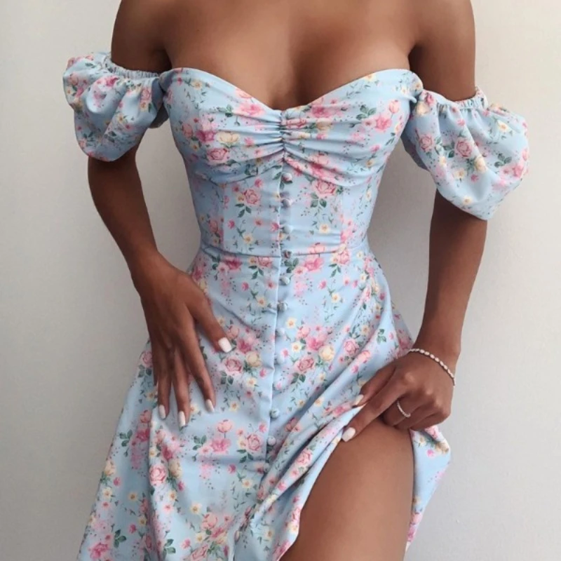 

Мини-платье женское ТРАПЕЦИЕВИДНОЕ на пуговицах с цветочным принтом, оборками и рукавами-фонариками