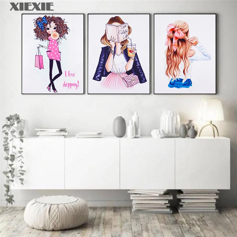 

Fashion Shopping Life Girl Bicycle Canvas Painting Wall Art Nordic Posters and Prints Wall Pictures for Living Room Home Decor