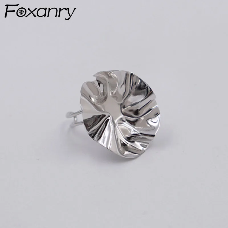 

Foxanry 925 Серебряные кольца для женщин Новые Модные Элегантные творческих Глянцевая нерегулярные листьев лотоса вечерние ювелирные изделия, ...