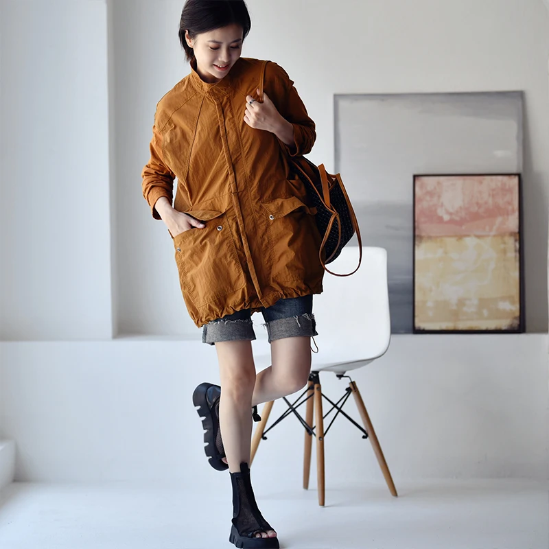 Женская Длинная свободная куртка MICOCO V2096 с воротником-стойкой на молнии двумя