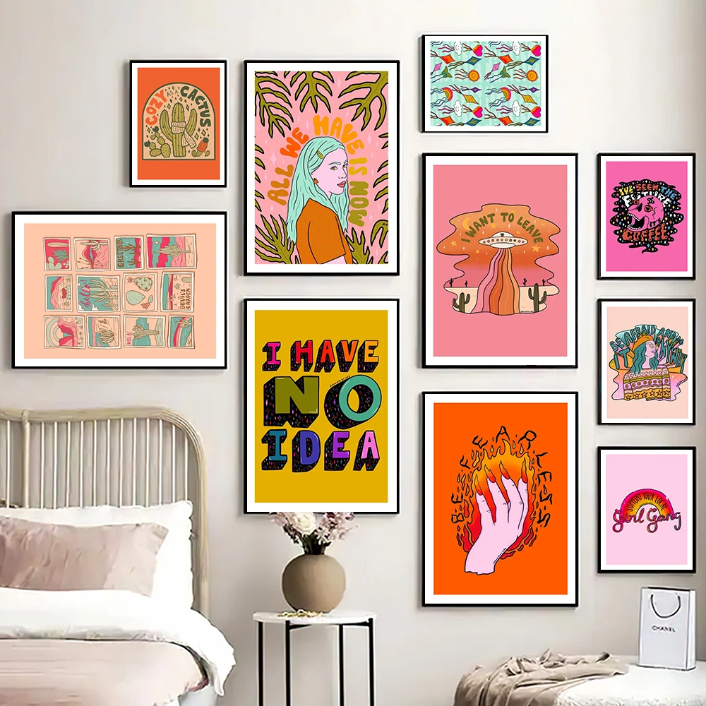 

Cozy Abstract Poster Wall Art Print Future Universe Dreamer Girl Cactus Pink Idea Travel Postcards Canvas Painting Home Decor
