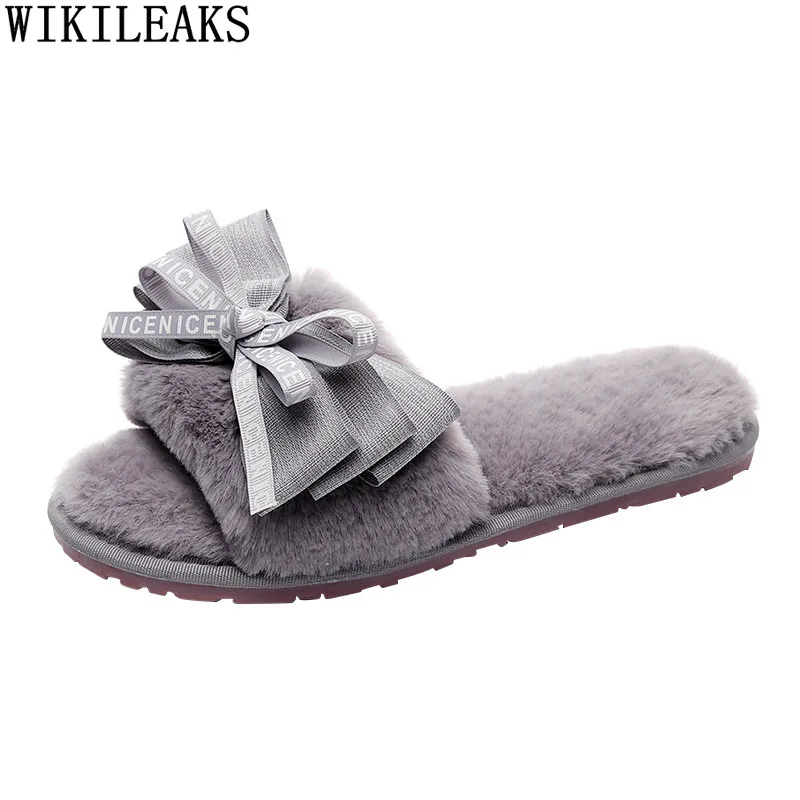 

White Fluffy Slippers Woman Flats Shoes Women House Slippers Women Luxury Designer Shoes Women Black Fur Indoor Slippers Woman
