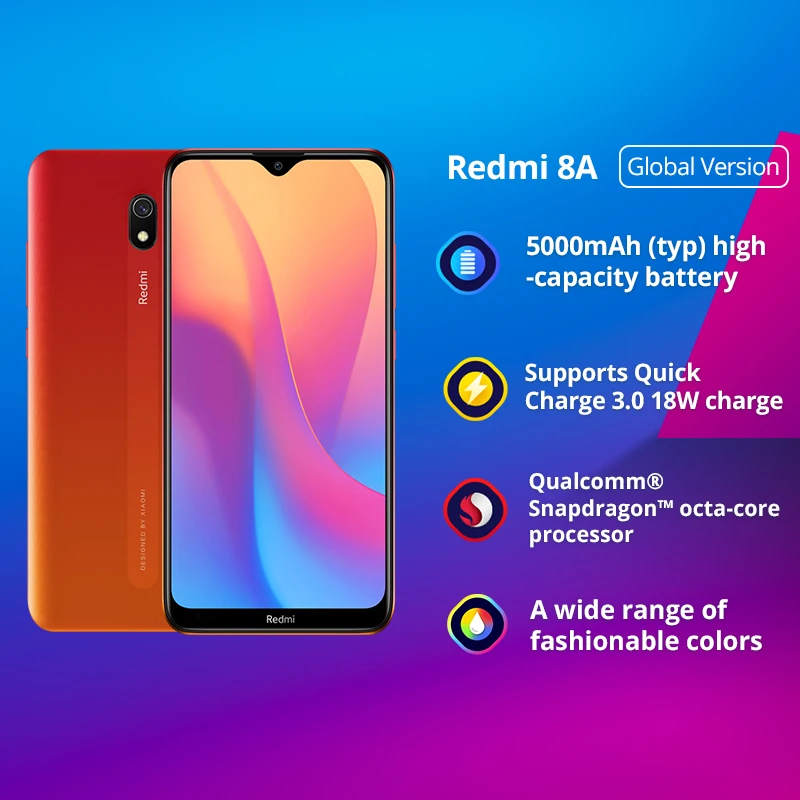 Глобальная версия Xiaomi Redmi 8A 8 A 2 ГБ 32 ГБ 6,2" Восьмиядерный мобильный телефон Snapdargon 439 5000 мАч 12МП камера смартфон