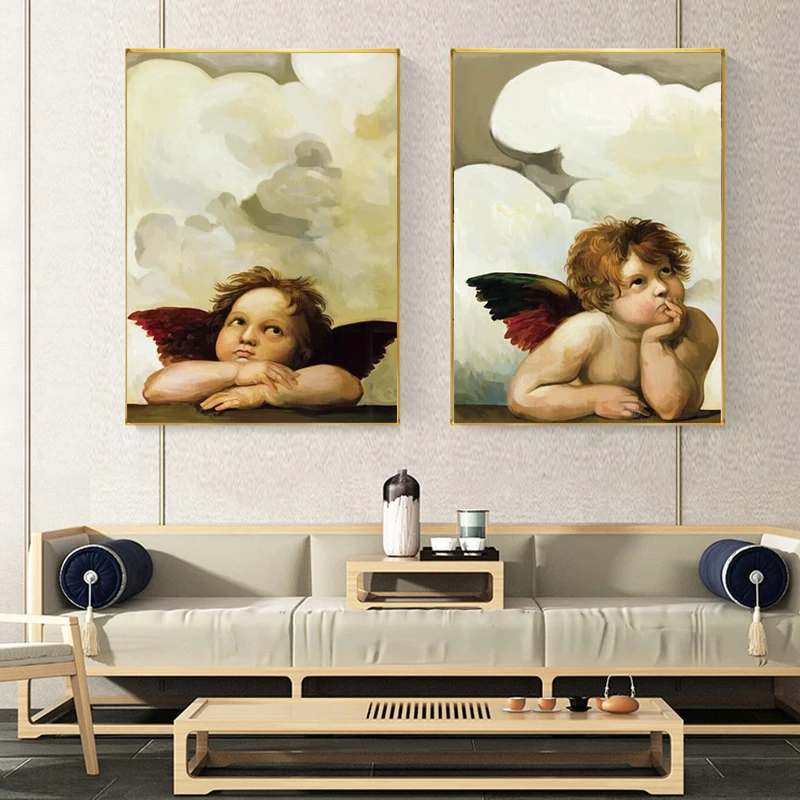 

Modern Portrait Cherub Oil on Canvas Painting Lovely Angel Wall Art Posters and Prints Wall Art Picture for Living Room No Frame