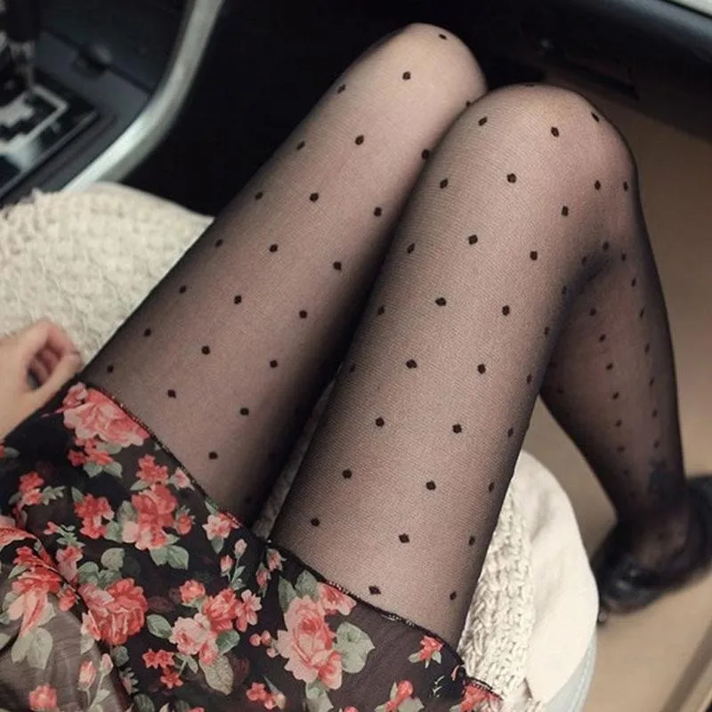 

Ladies Pantyhose Nylon Polka Dot Print Stocking Female Tights Classic Silk Polka Dot Stocks Black Hosiery Stockings Small F3G5