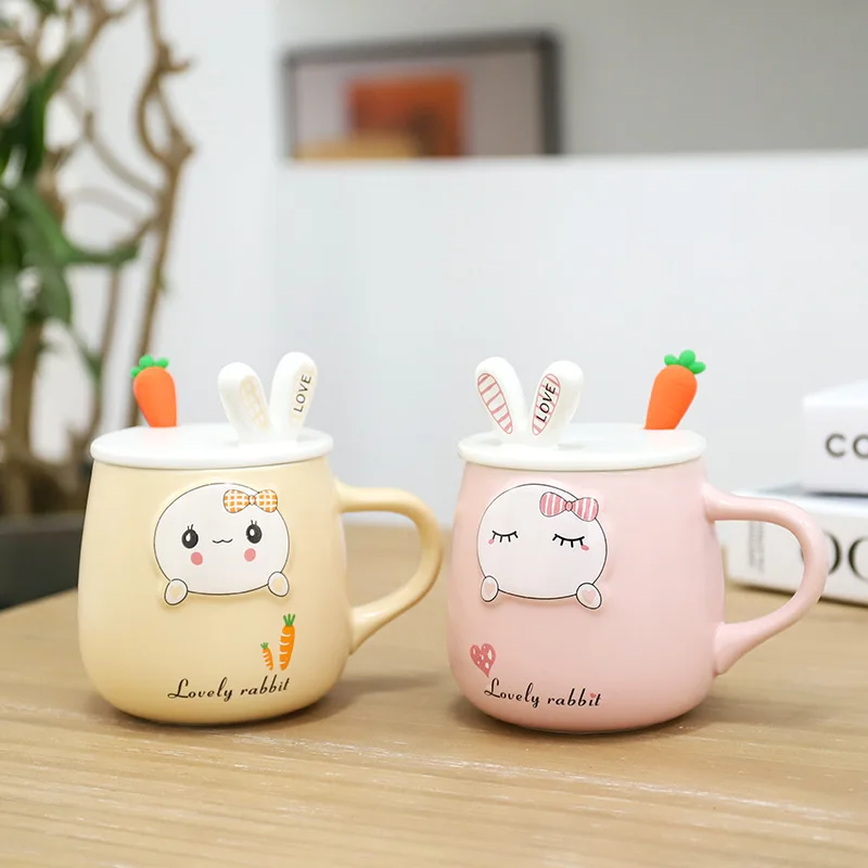 Korean Style Cartoon Cute Creative Rabbit Ears Ceramic Cup Fresh Girl Adorable Mug Office Gift Cup