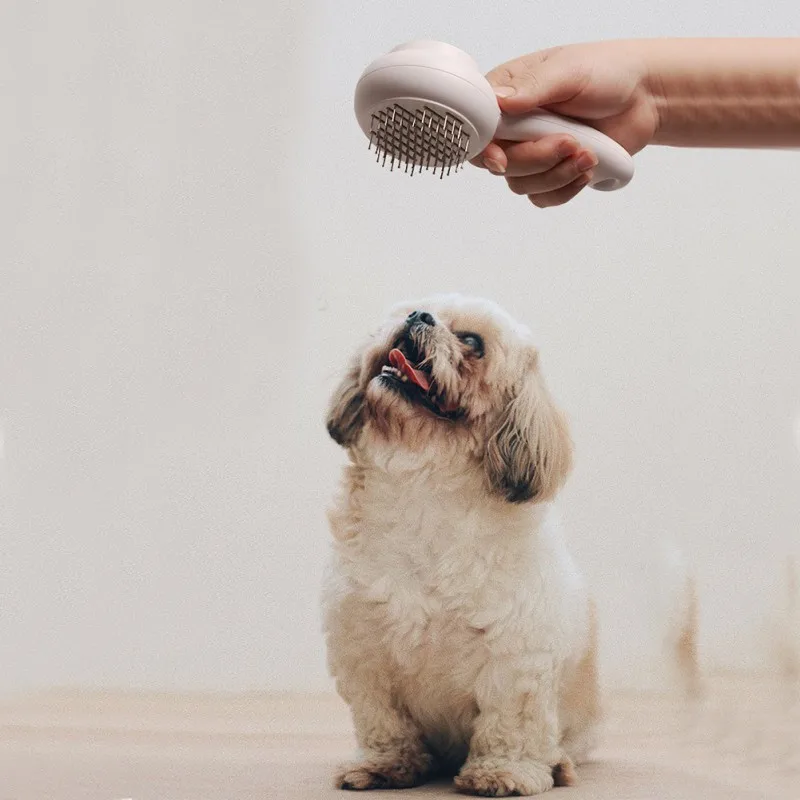 

Dog Hair Grooming Hair Removal Stainless Steel Brush Cat Comb Rake for Dogs Push Hair Comb Button Easy Cleaning