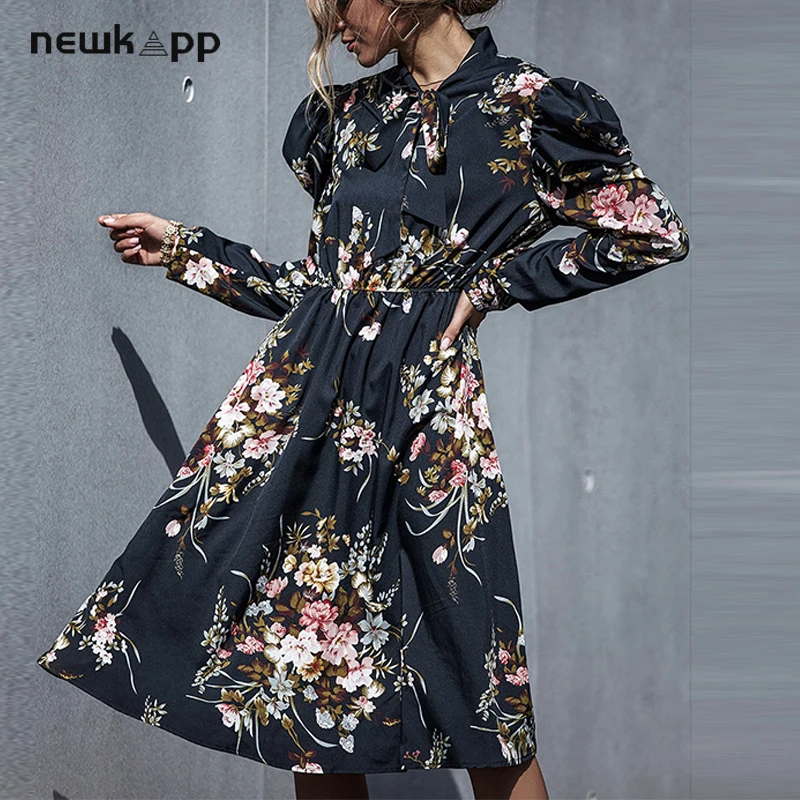 Женское осеннее Цветочное платье богемная шифоновая рубашка с длинным рукавом