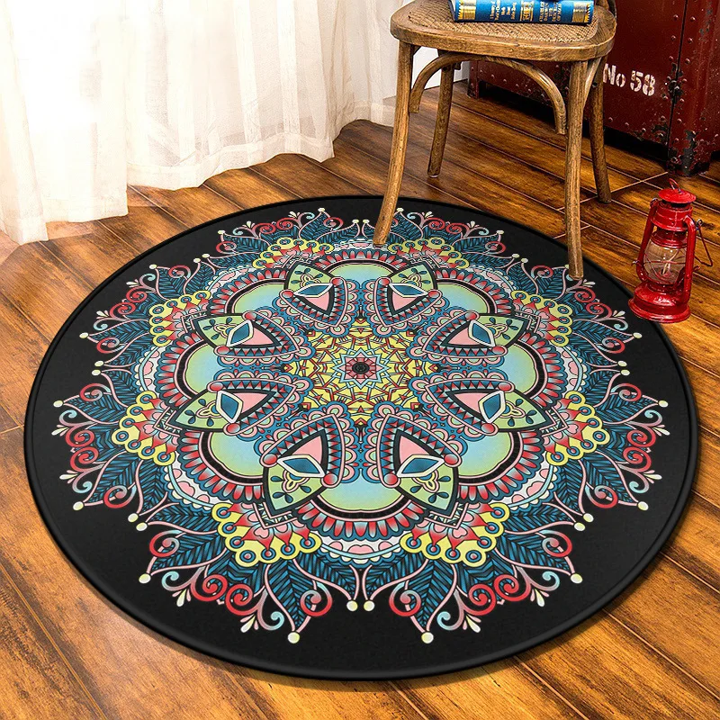 

Mandala Round Carpet for Living Room Bohemian Geometric Floral Bedroom Floor Mat Anti Slip Computer Chair Rugs Parlor Carpet Rug