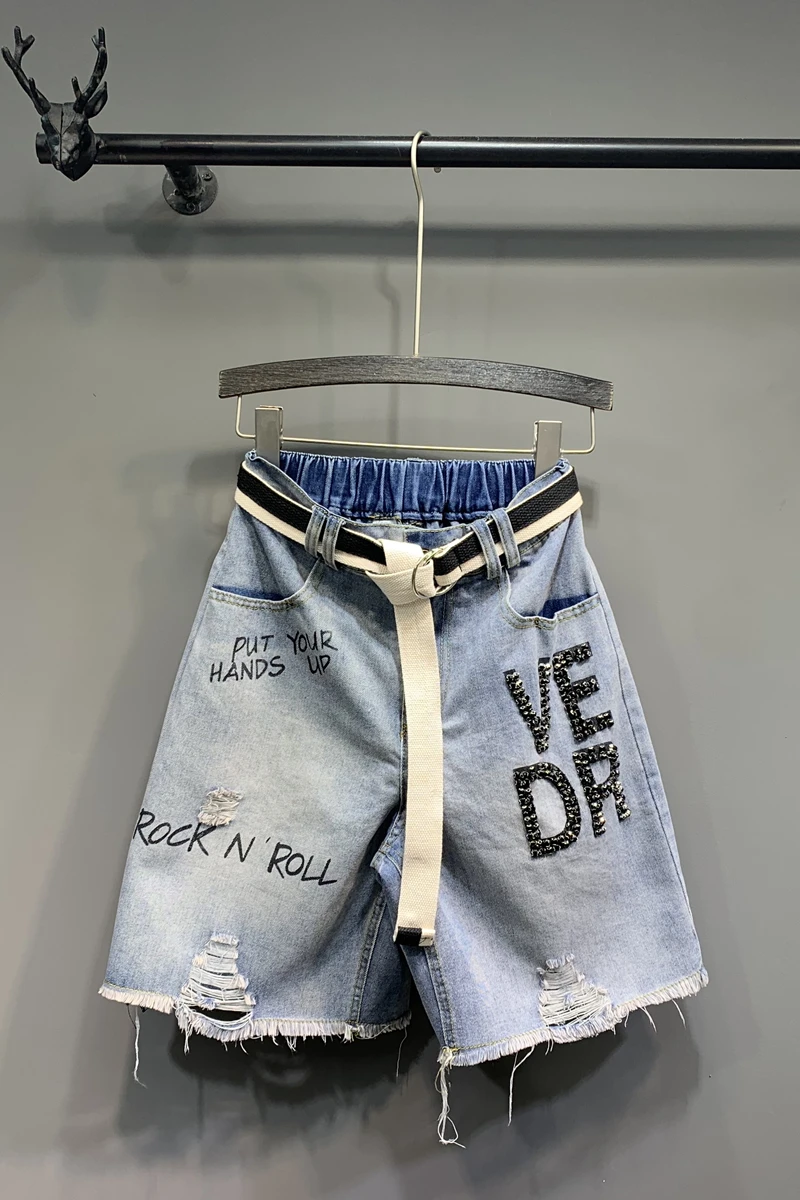 

Denim Shorts Jeans Curling Hot-Pants Wide-Leg High-Waist Women's Loose Fashion DM001