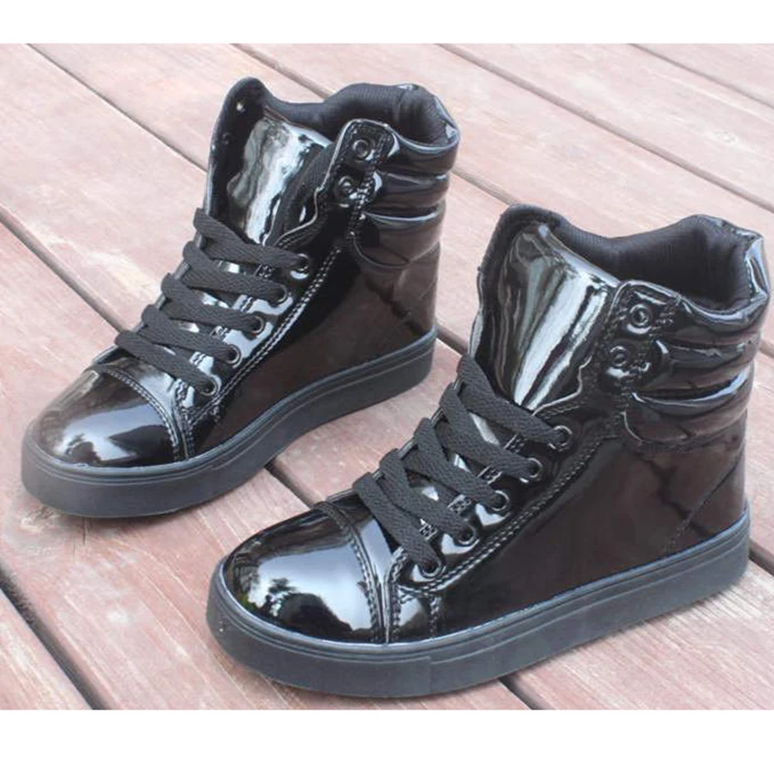

Women Fashion Sneakers High Top Lace Up Platform Casual Shoes Flat Heel Shoes Woman Brand Patent Leather Shoes Lovers Shoes