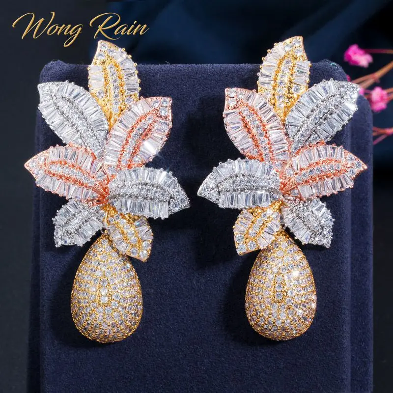 Wong Rain Роскошные серьги с искусственным драгоценным камнем 100%