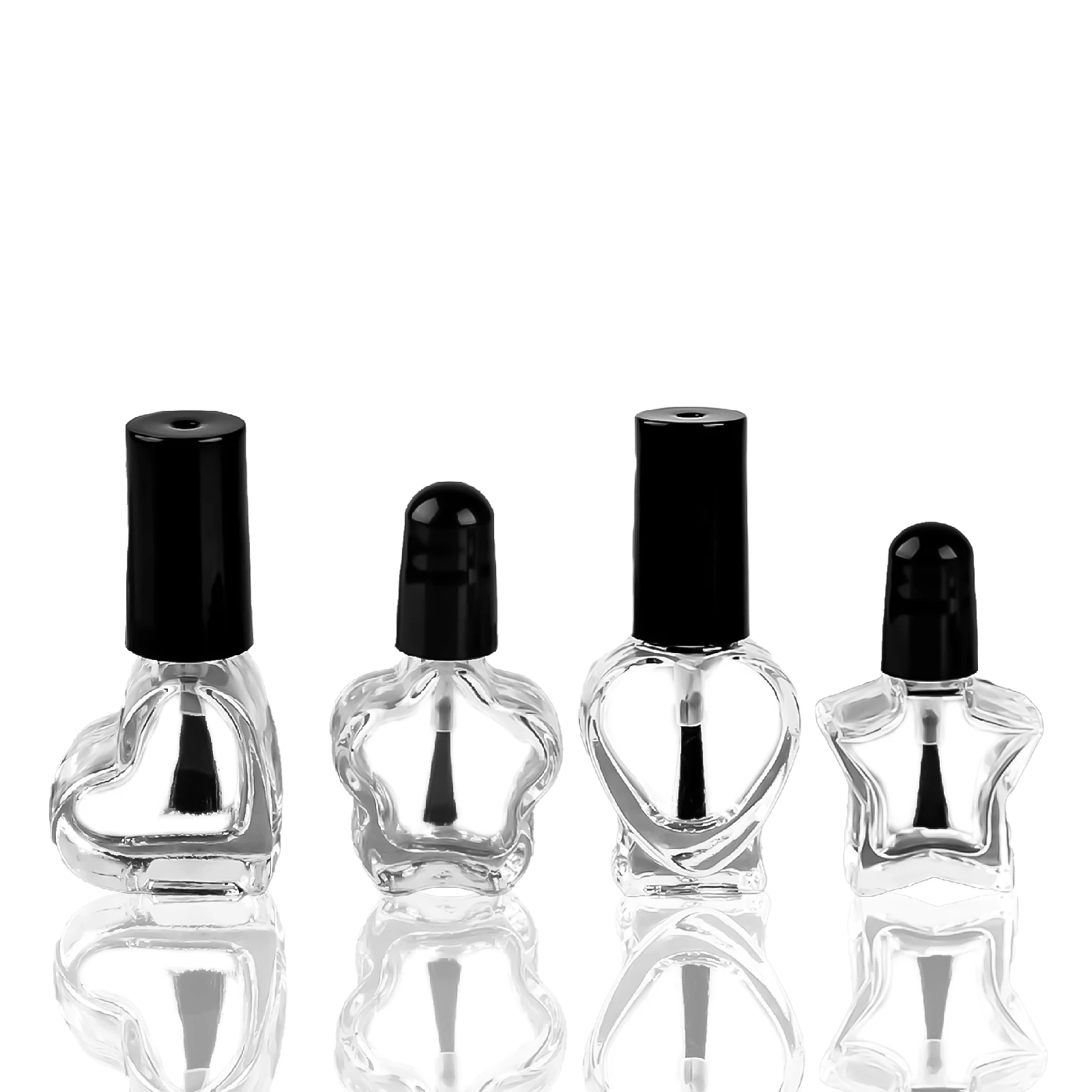 

5ml Nail Polish Glass Bottles Empty Star Heart Nail Uv Gel Clear Container With Brush Black Cap Transparent Bottle Nail Art