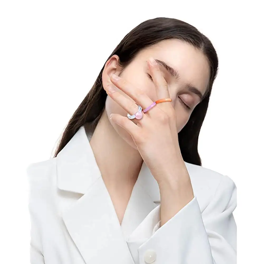 

1sets Acrylic Color Zircon Ring Set Transparent Color Crystal Geometric Resin Ring Set Niche Personality One Size Set Ring