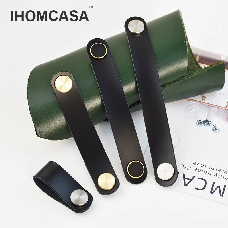 IHOMCASA черные кожаные ручки мебели и шкафа выдвижная дверь для золотой латунный