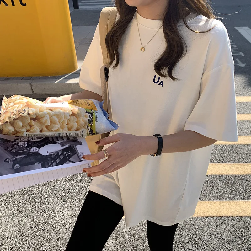 Женская Винтажная футболка с коротким рукавом хлопковая Повседневная белая