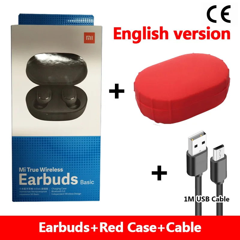 Xiaomi Redmi Airdots TWS Bluetooth наушники, стерео бас беспроводная гарнитура шумоподавления с микрофоном Handsfree наушники AI управление - Цвет: cable red case