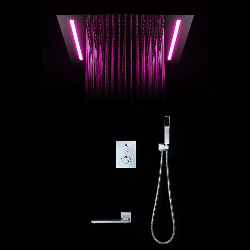 Shower Set Светодиодный потолочный роскошный 500x360 мм для ванной комнаты, 304 из нержавеющей стали, верхний душ с дождевой насадкой, полированный термостатический набор душевых смесителей - Цвет: Shower Set