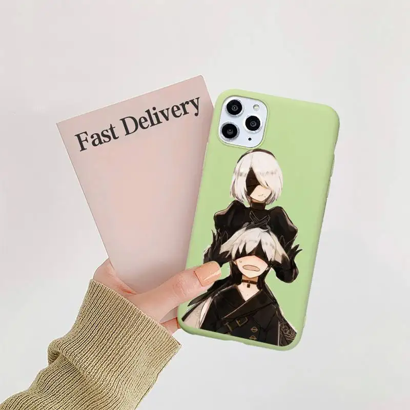

Anime Nier Automata 2b Phone Case Candy Color Green for iPhone 11 12 pro XS MAX 8 7 6 6S Plus X SE 2020 XR