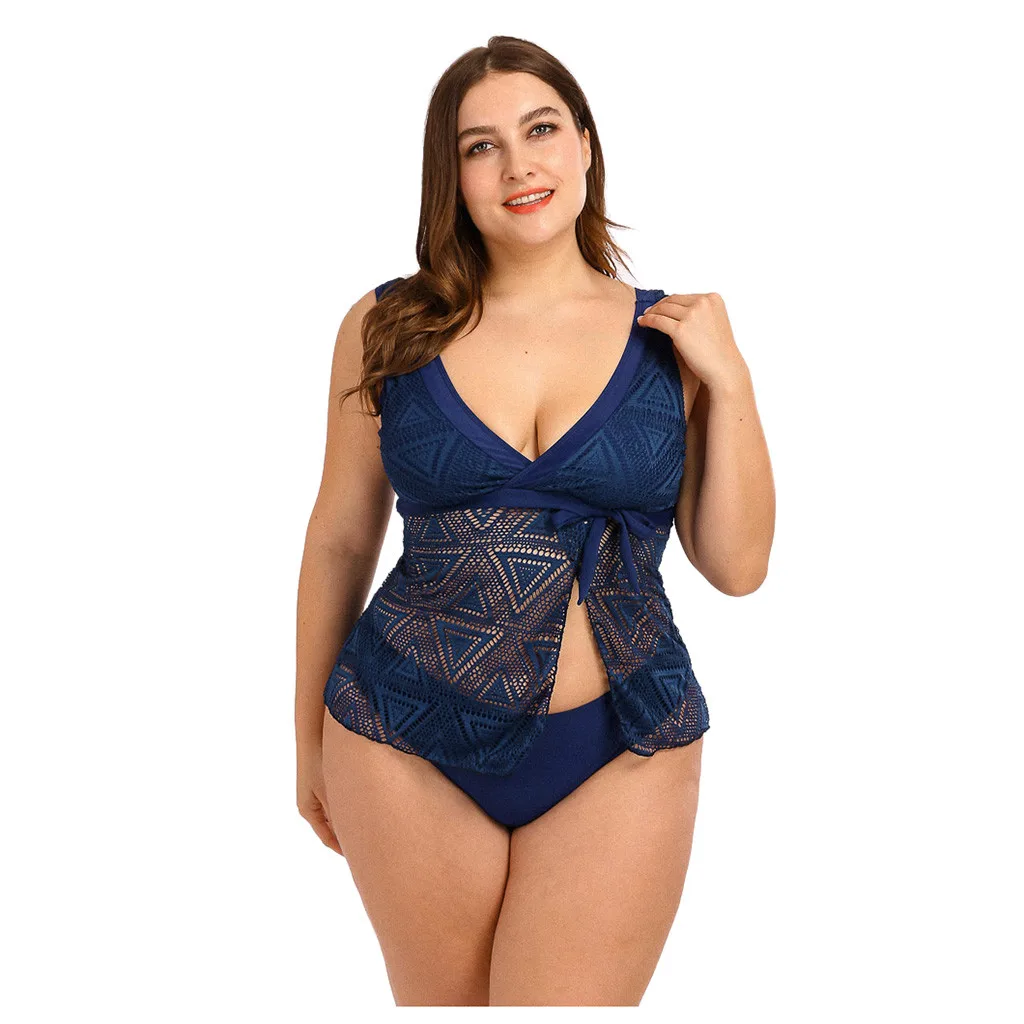 Женский купальник-танкини из двух частей с кружевным принтом и пуш-ап комплект