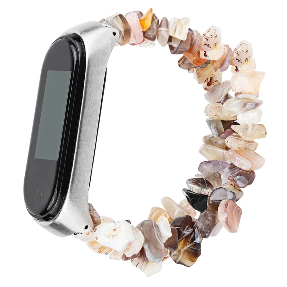 

Women Bracelet for Xiaomi Mi Band 7 6 5 4 3 Watch Strap Handmade Stone Shape Beads Wristband for MIband Belt with Metal Frame