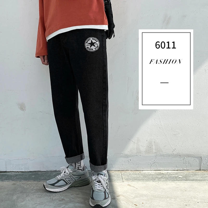 

Spring Summer New Cropped Trousers for Boys Casual Wide Leg Straight Denim Pants Mens Fashion Streetwear Ankle Length Thin Jeans