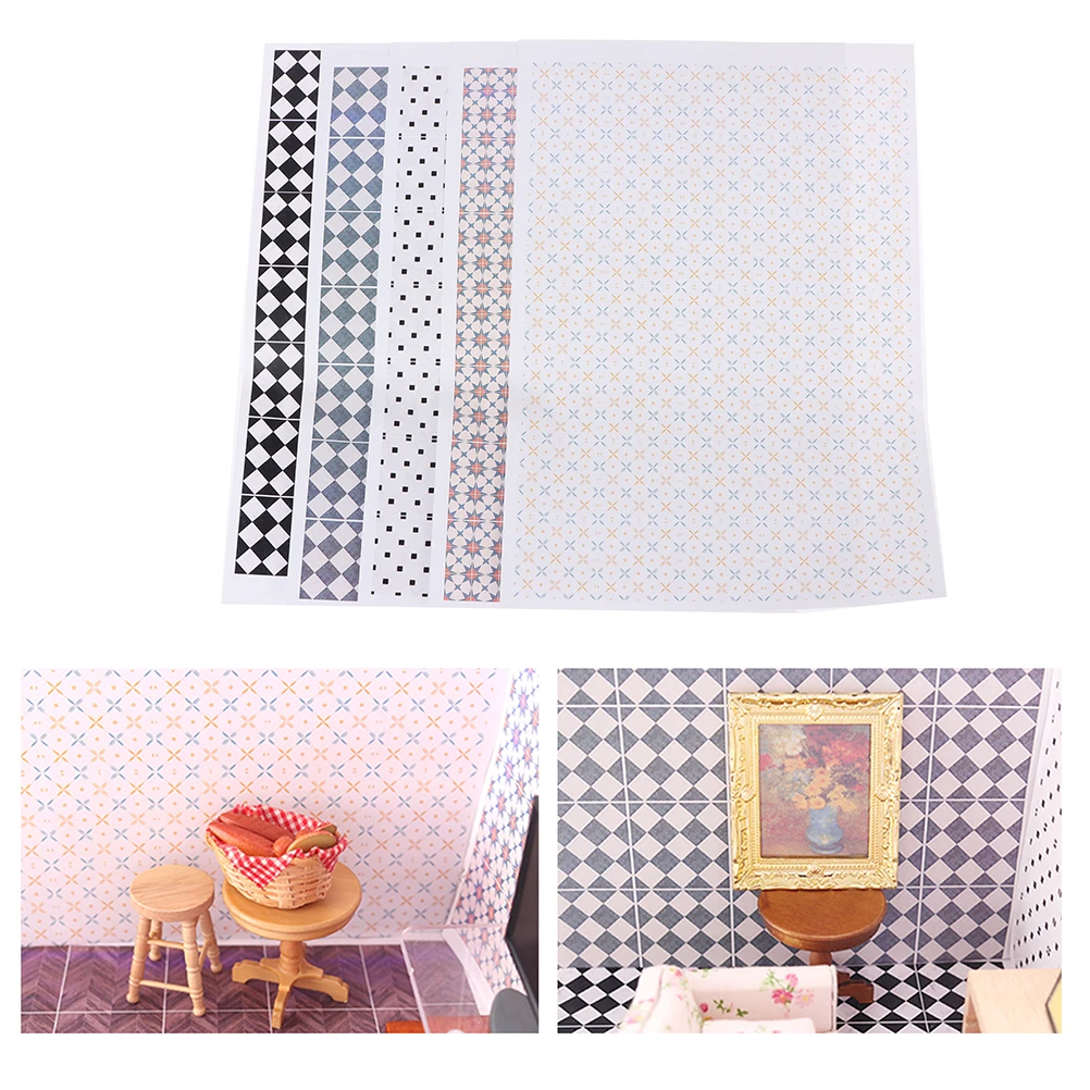 

1/12 Dollhouse Miniature Floor Sticker Wall Decal Kitchen Bathroom Accessory Pretend Toy Doll House Decoration