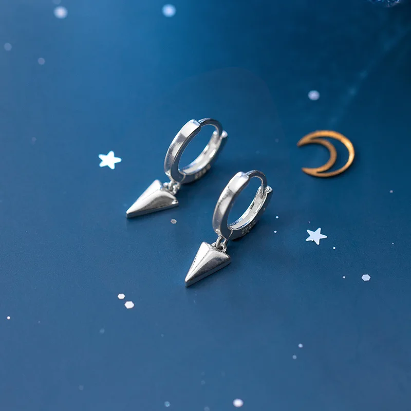Серьги из стерлингового серебра 925 пробы, модный конический треугольник, короткий кулон, серьги с пряжкой, тренд, дикие серьги для мальчиков и девочек, ювелирные изделия для ушей