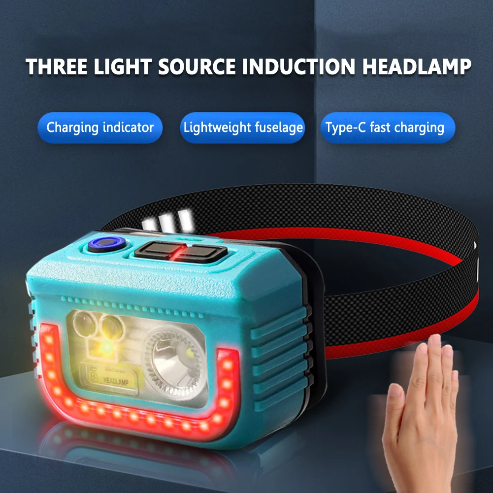 

Светодиодный светильник с датчиком на голову, светильник с поворотом на 90 градусов, XPG USB Перезаряжаемый налобный фонарь, водонепроницаемый ...