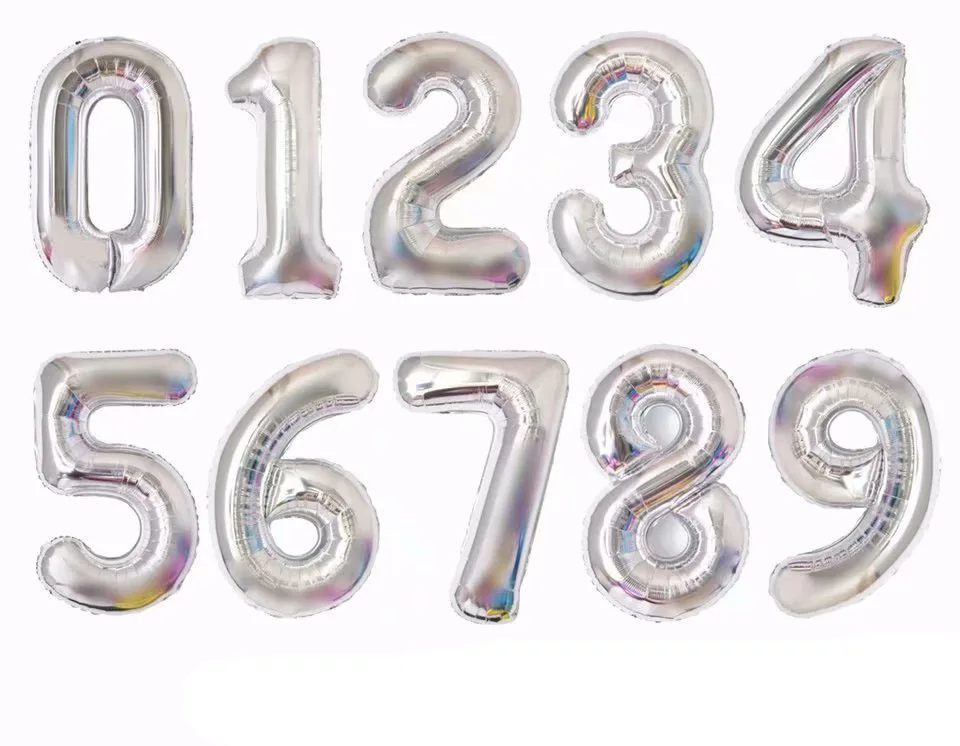 16-дюймовый цифровой алюминиевый воздушный шар золотой серебряный