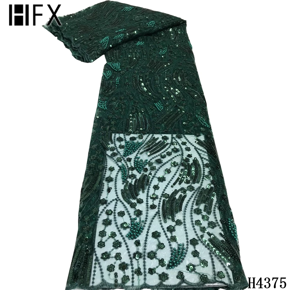 

HFX African Sequins Lace Fabric 2021 French Tulle Lace Fabric New Nigerian Sequin Lace Mesh Fabric For Women Wedding Dress F4375