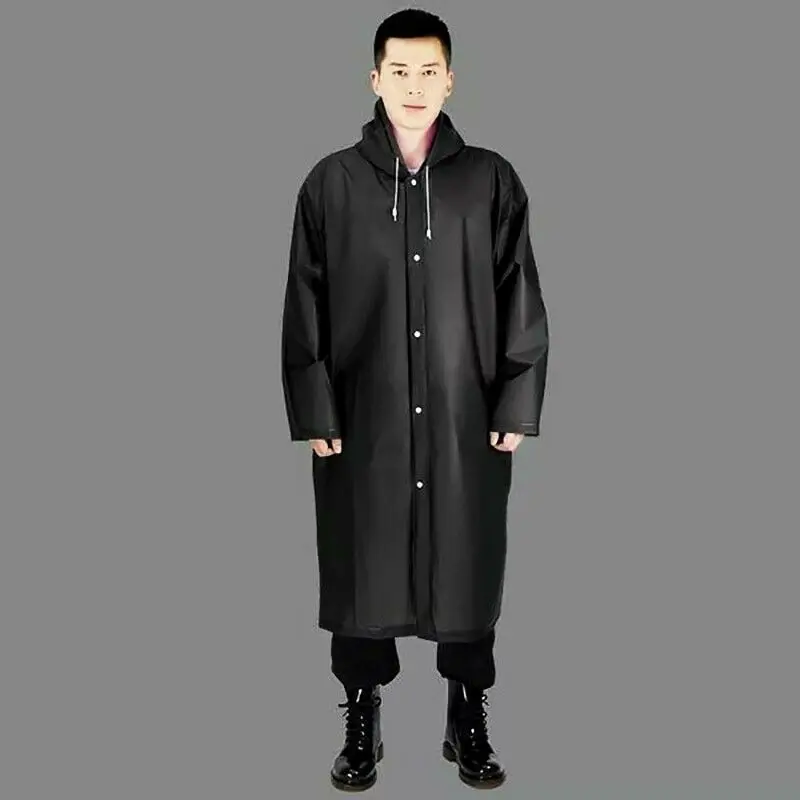 

Black Fashion Adult Women Men Waterproof Long Jacket Thick PVC Raincoat Rain Coat Hooded Poncho Rainwear For Outdoor Hiking Trav